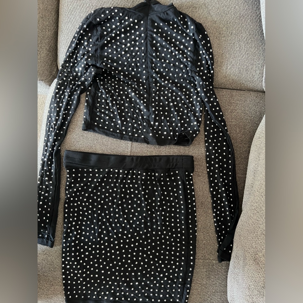 SHEER RHINESTONE TWO PIECE SET